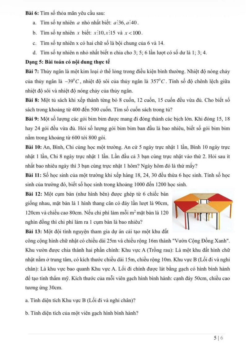 Đề cương ôn tập Học kì 1 Toán 6 trường THCS Nguyễn Trường Tộ năm 2025-2026