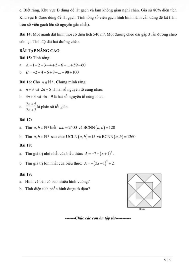 Đề cương ôn tập Học kì 1 Toán 6 trường THCS Nguyễn Trường Tộ năm 2025-2026