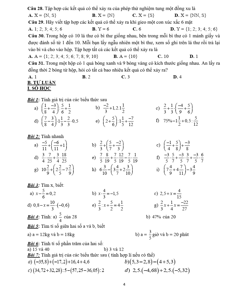 Đề cương ôn tập Học kì 2 Toán 6 trường THCS Dương Văn Mạnh (TP HCM) năm 2025-2026