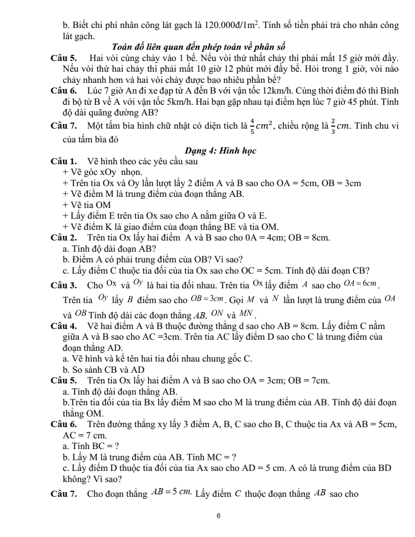 Đề cương ôn tập Học kì 2 Toán 6 trường THCS Nguyễn Bỉnh Khiêm (Hà Nội) năm 2025-2026