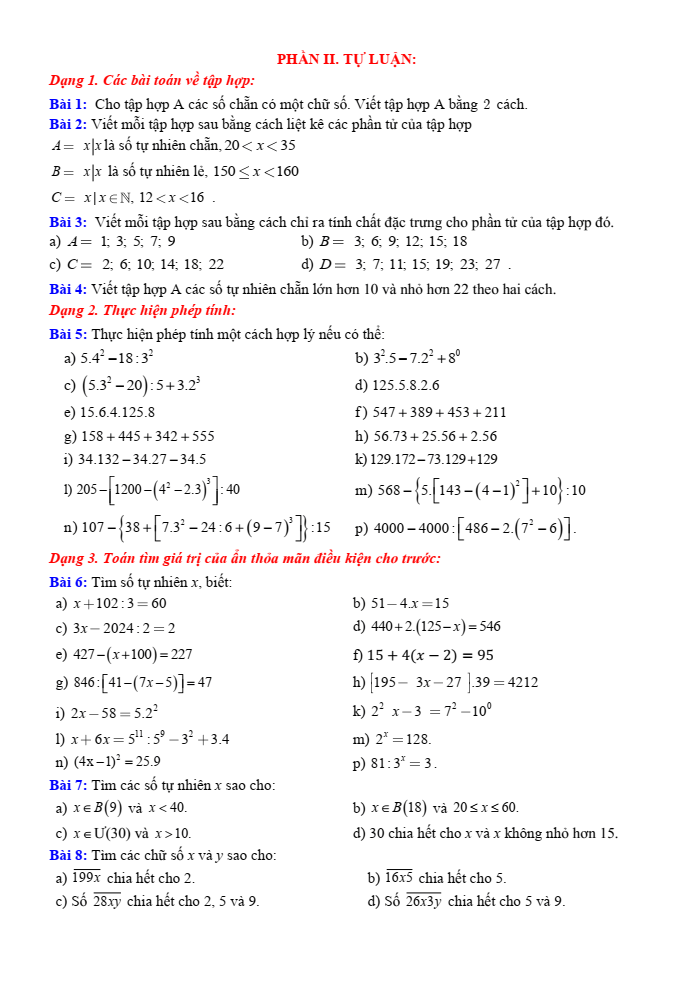 Đề cương ôn tập Giữa kì 1 Toán 6 trường THCS Lĩnh Nam năm 2025-2026