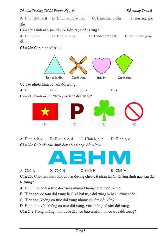Đề cương ôn tập Giữa kì 2 Toán 6 trường THCS Phước Nguyên năm 2024-2025