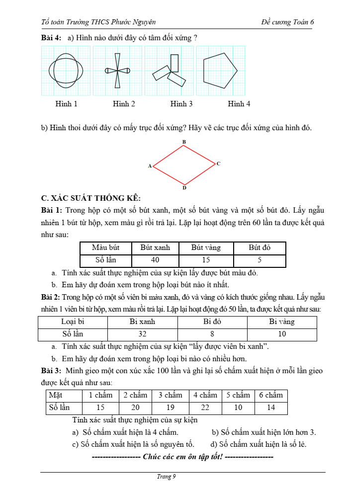 Đề cương ôn tập Giữa kì 2 Toán 6 trường THCS Phước Nguyên năm 2024-2025