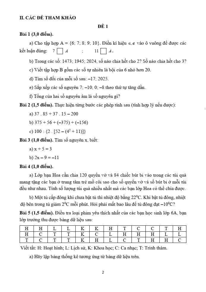 Đề cương ôn tập Học kì 1 Toán 6 trường THCS Long Toàn năm 2024-2025