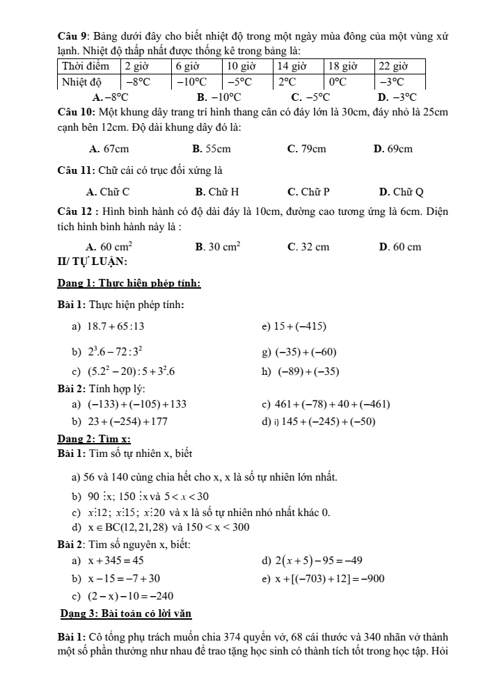 Đề cương ôn tập Học kì 1 Toán 6 trường THCS Nguyễn Bỉnh Khiêm năm 2024-2025