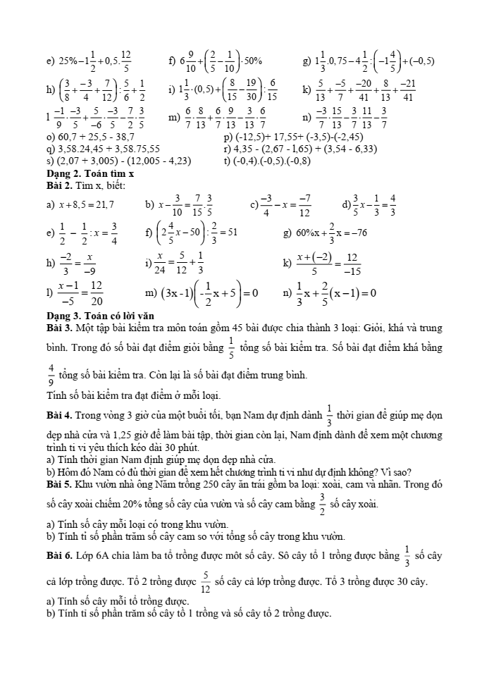 Đề cương ôn tập Học kì 2 Toán 6 trường THCS Phú Thị năm 2024-2025