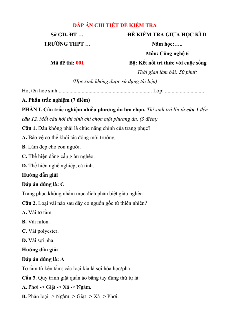 3 Đề thi Công nghệ 6 Giữa kì 2 Kết nối tri thức năm 2026 (có đáp án)