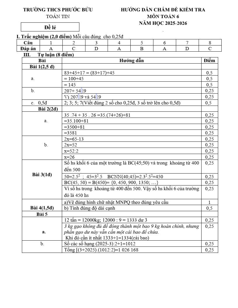 Đề thi Giữa kì 1 Toán 6 THCS Phước Bửu năm 2025-2026
