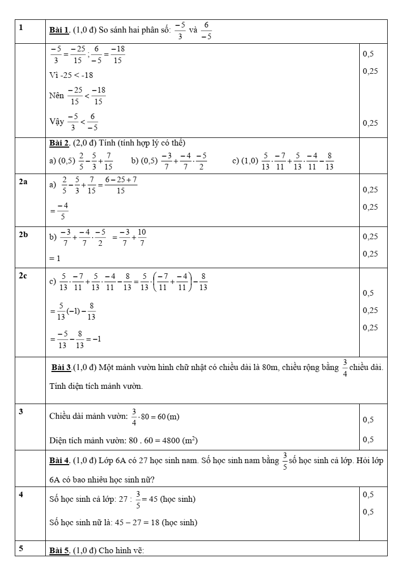 Đề thi Giữa kì 2 Toán 6 phòng GD&ĐT Bình Thạnh (Tp.HCM) năm 2024-2025