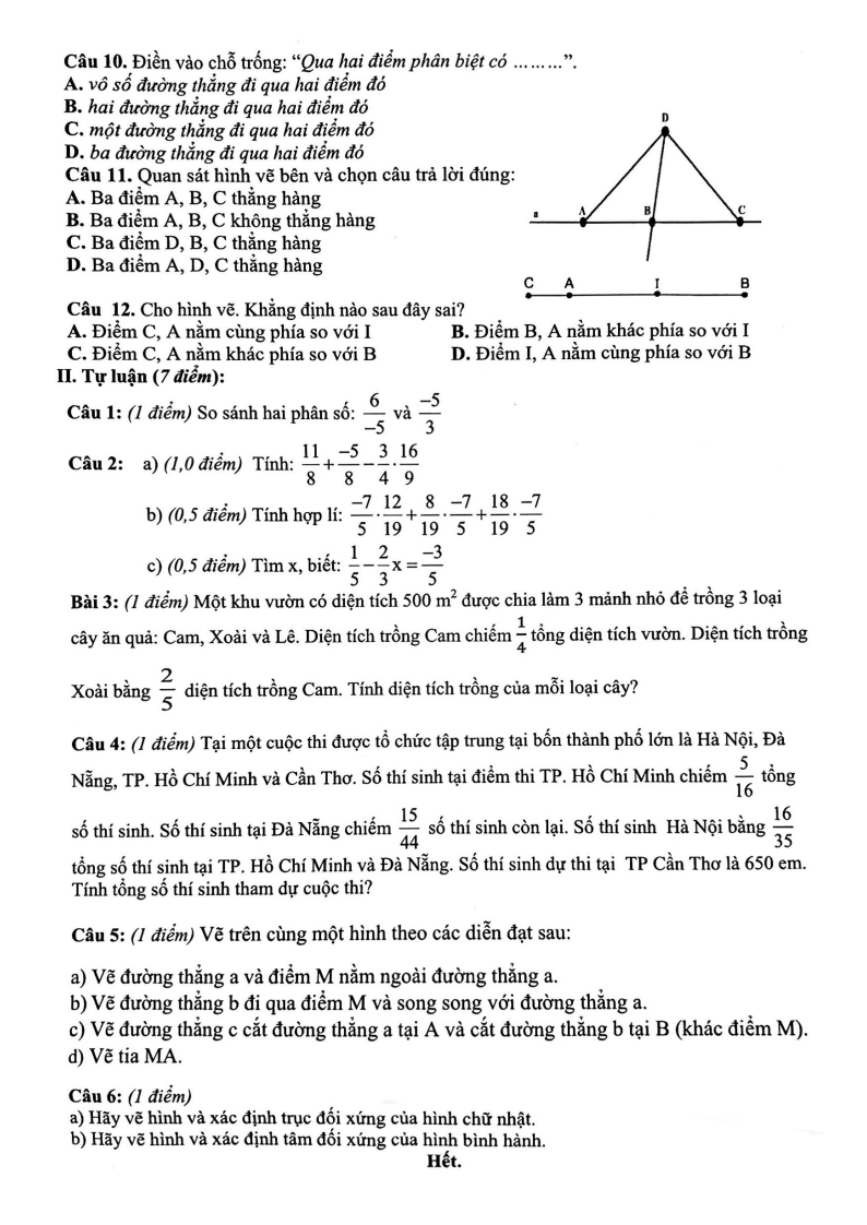 Đề thi Giữa kì 2 Toán 6 trường THCS Bình Trị Đông (Tp.HCM) năm 2023-2024