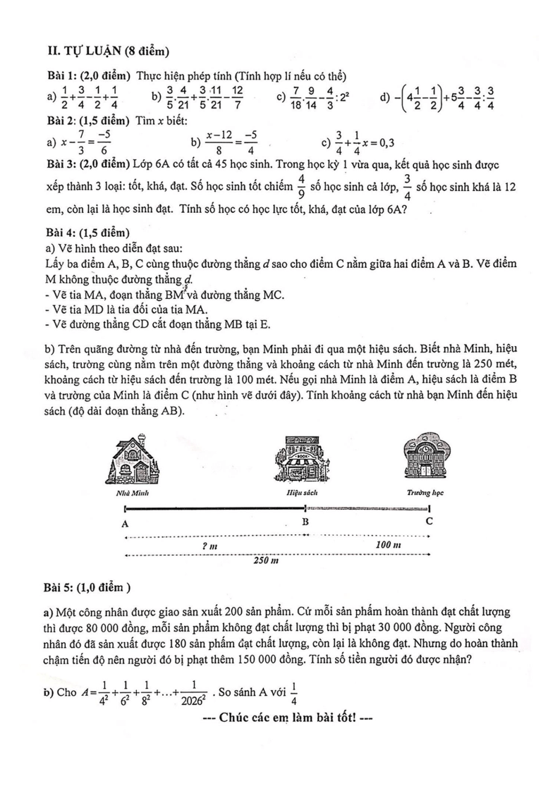 Đề thi Giữa kì 2 Toán 6 trường THCS Đông Ngạc (Hà Nội) năm 2024-2025