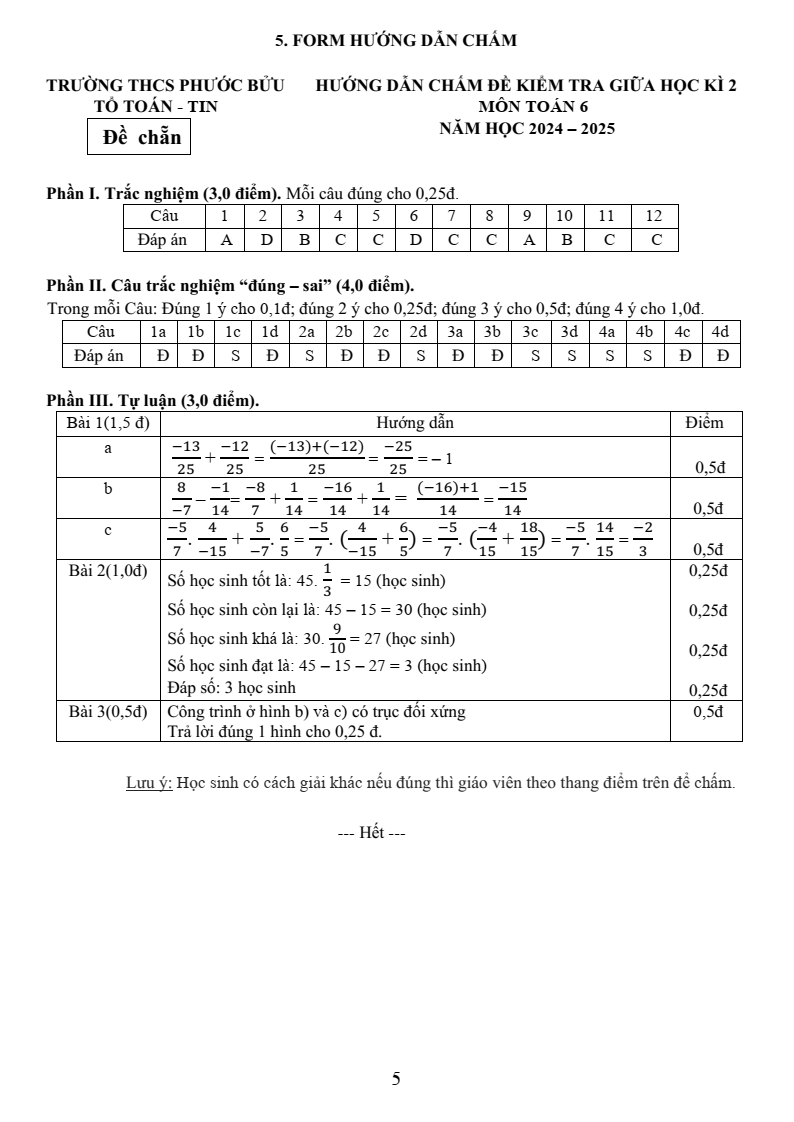 Đề thi Giữa kì 2 Toán 6 trường THCS Phước Bửu (Bà Rịa - Vũng Tàu) năm 2024-2025