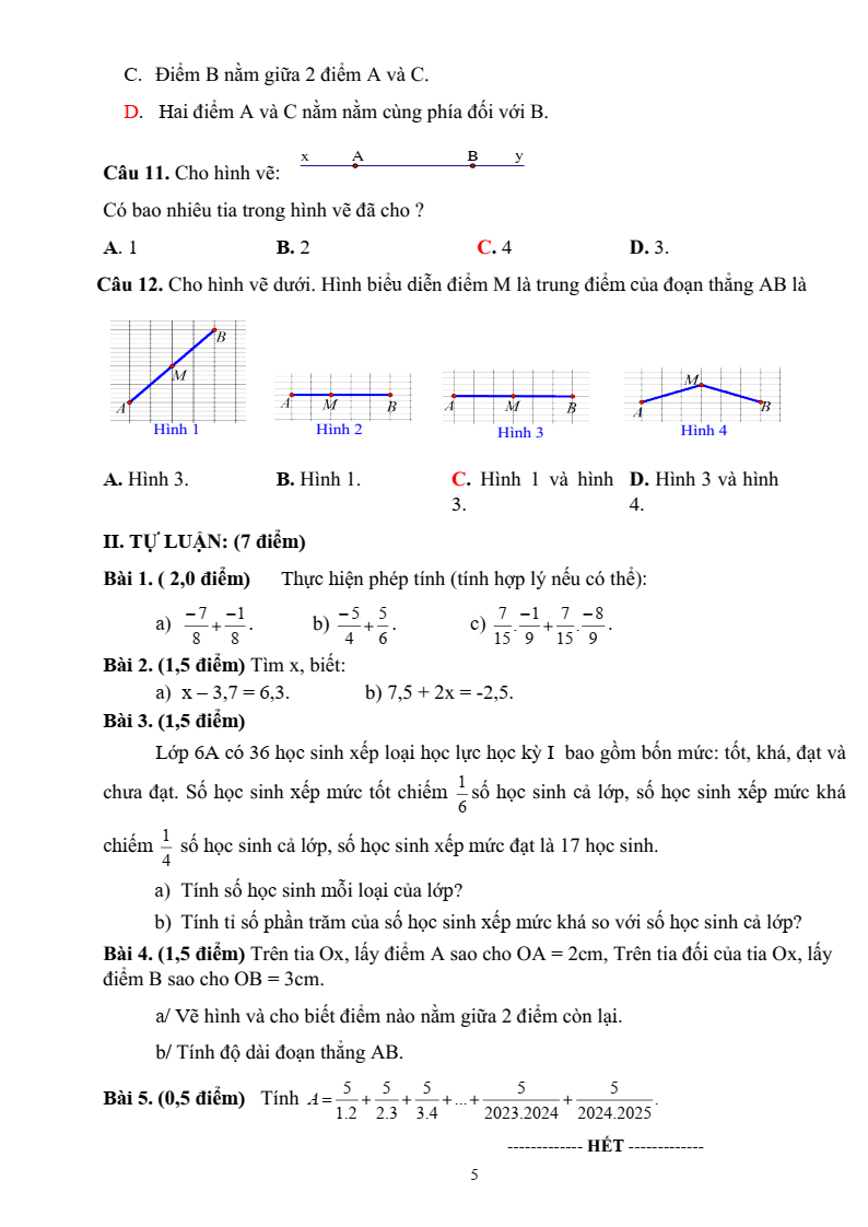 Đề thi Giữa kì 2 Toán 6 trường THCS Quế Thuận (Đà Nẵng) năm 2025-2026