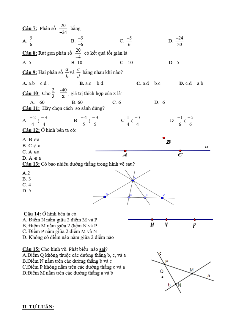 Đề thi Giữa kì 2 Toán 6 trường THCS Trường Sơn (Hải Phòng) năm 2023-2024
