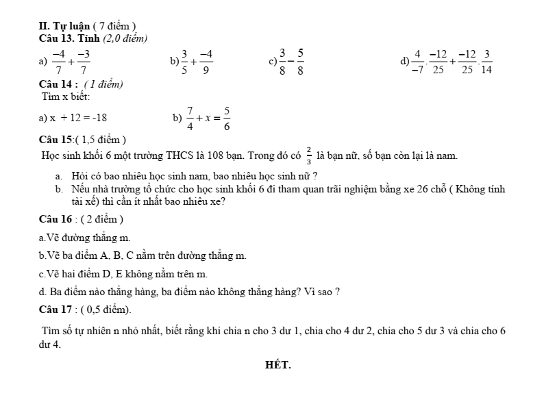 Đề thi Giữa kì 2 Toán 6 trường THCS Võ Trường Toản (TP HCM) năm 2025-2026