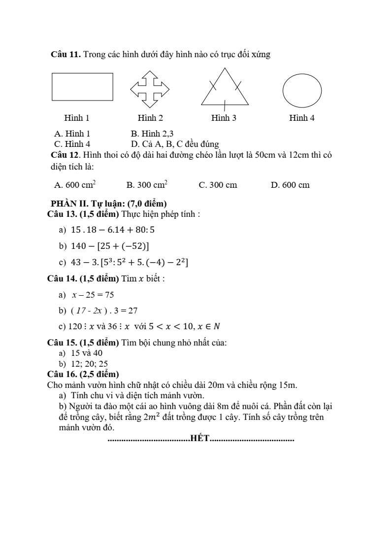 Đề thi Học kì 1 Toán 6 trường THCS An Điền (Tp. HCM) năm 2025-2026