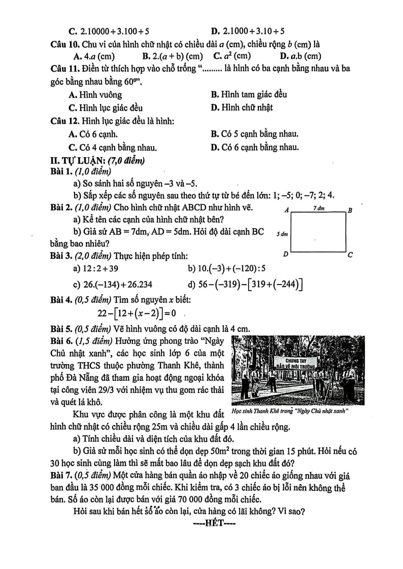 Đề thi Học kì 1 Toán 6 trường THCS Nguyễn Thị Minh Khai (Đà Nẵng) năm 2025-2026