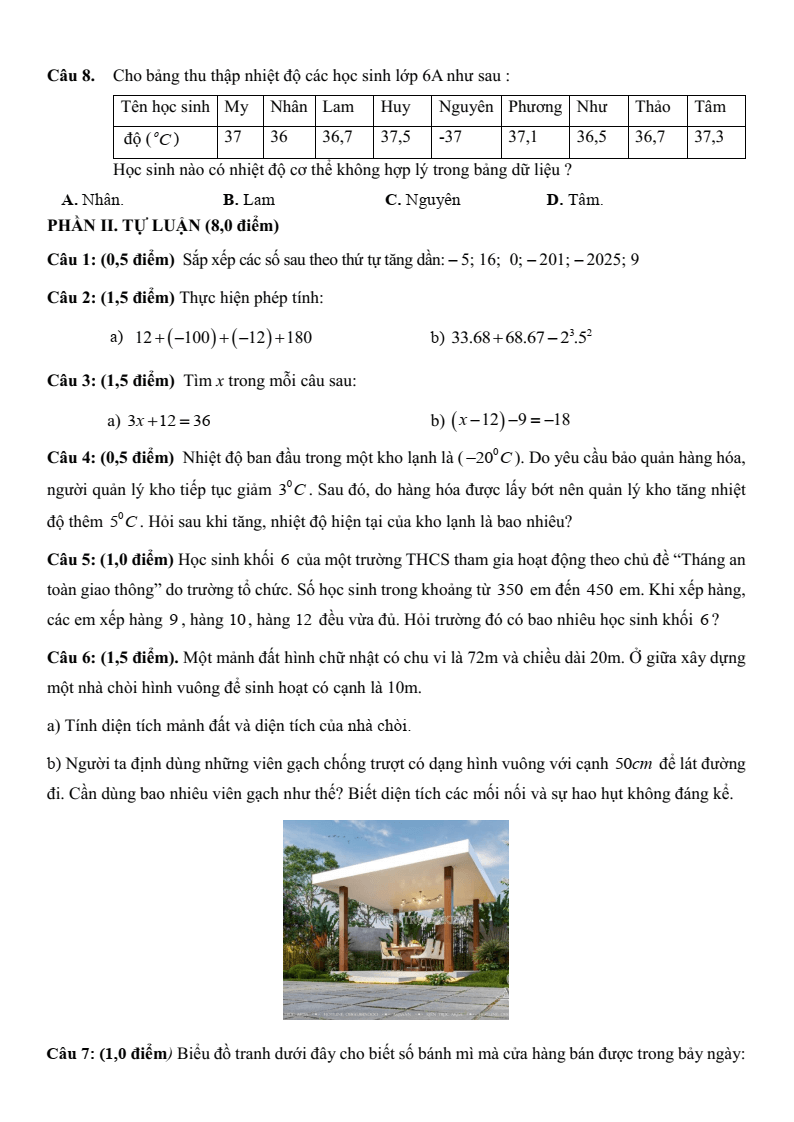 Đề thi Học kì 1 Toán 6 trường THCS Phạm Đình Hổ (Tp. HCM) năm 2025-2026