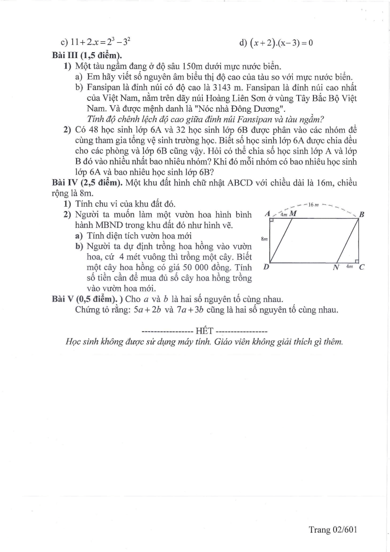 Đề thi Học kì 1 Toán 6 trường THCS Phúc Đồng (Hà Nội) năm 2025-2026
