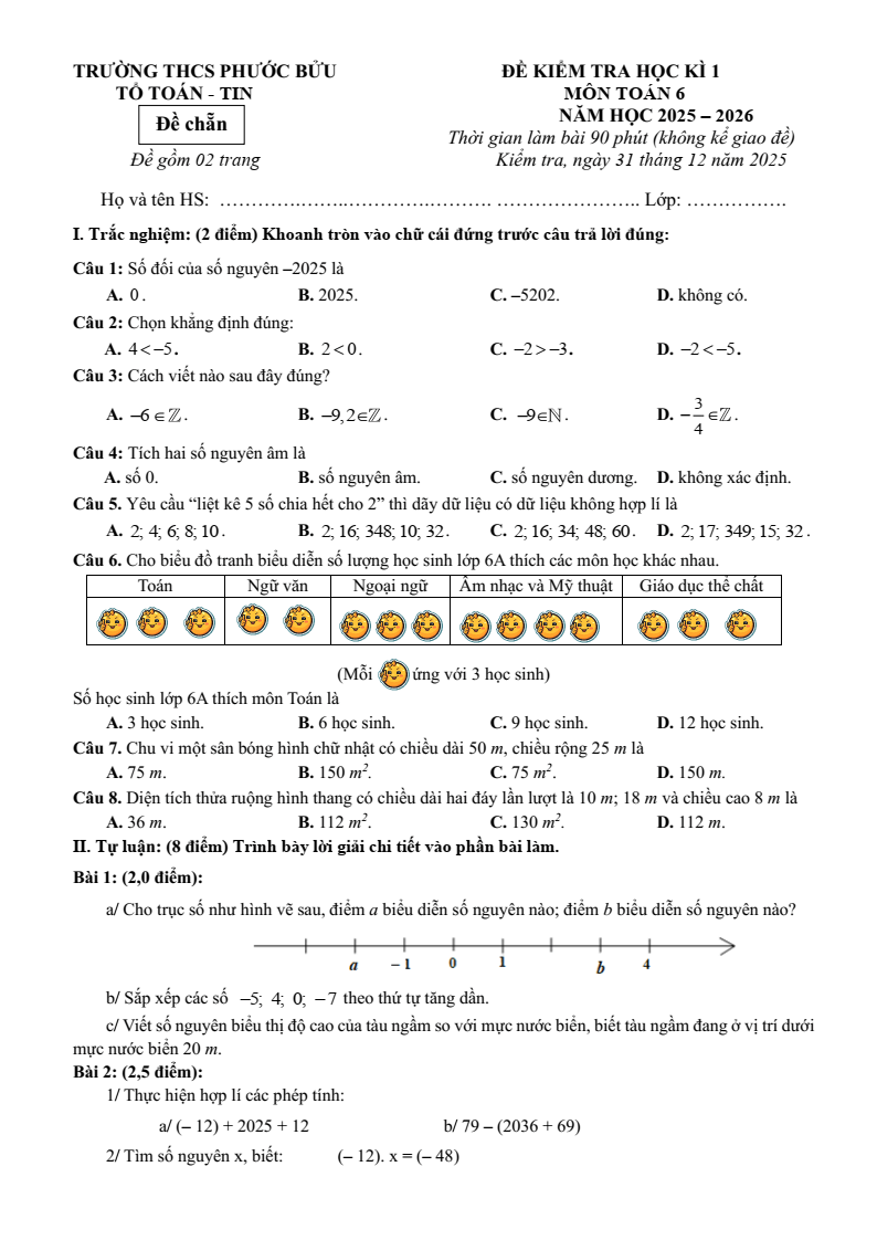Đề thi Học kì 1 Toán 6 trường THCS Phước Bửu (Tp. HCM) năm 2025-2026
