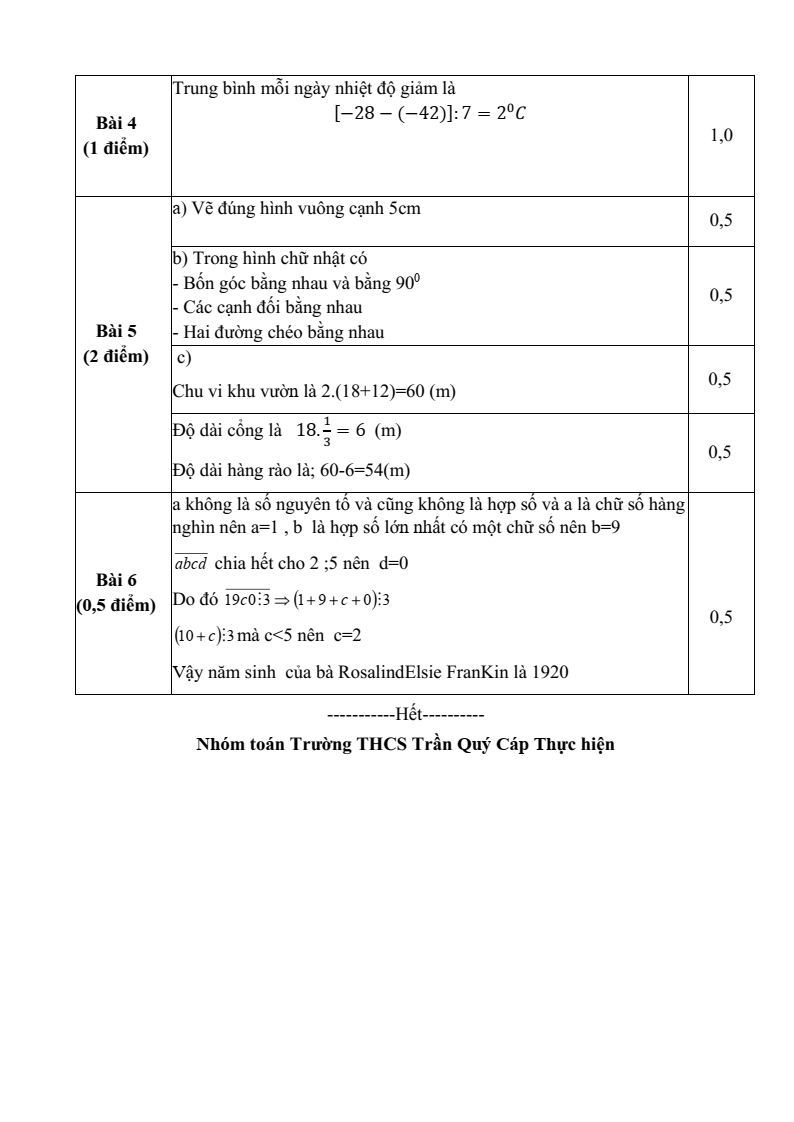 Đề thi Học kì 1 Toán 6 trường THCS Trần Quý Cáp (Đà Nẵng) năm 2025-2026