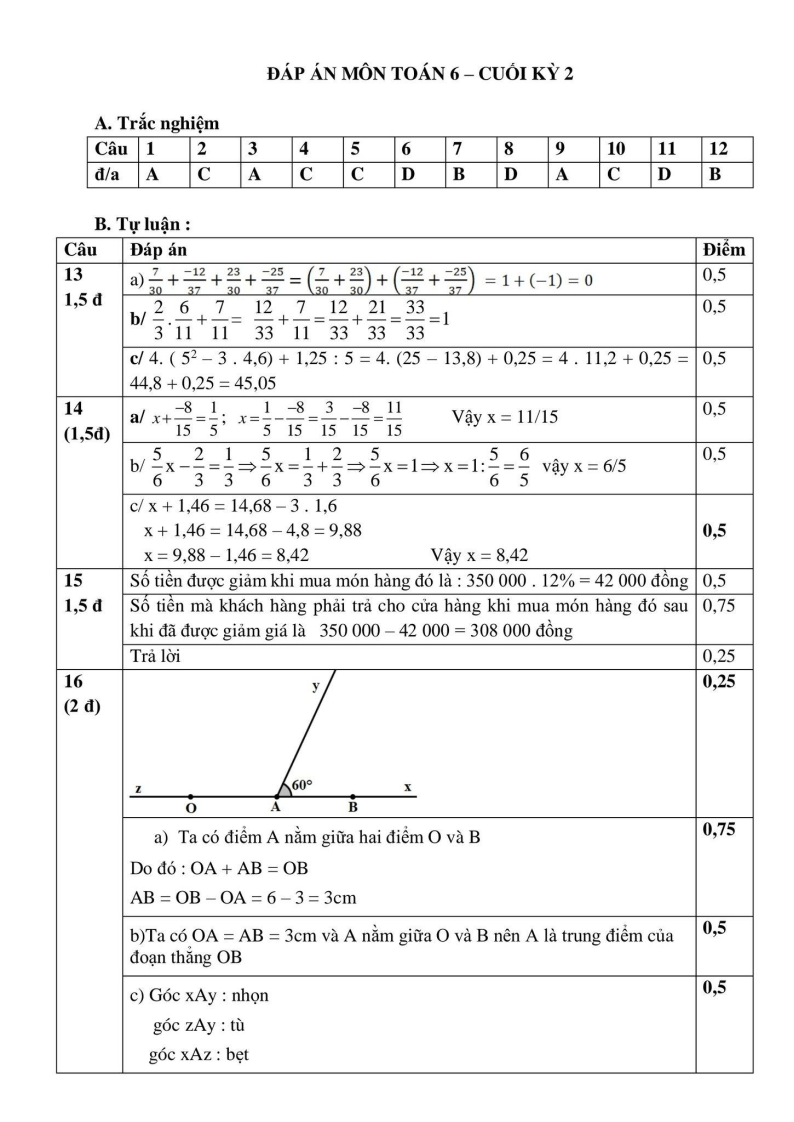 Đề thi Học kì 2 Toán 6 phòng GD&ĐT Phú Xuyên (Hà Nội) năm 2024-2025