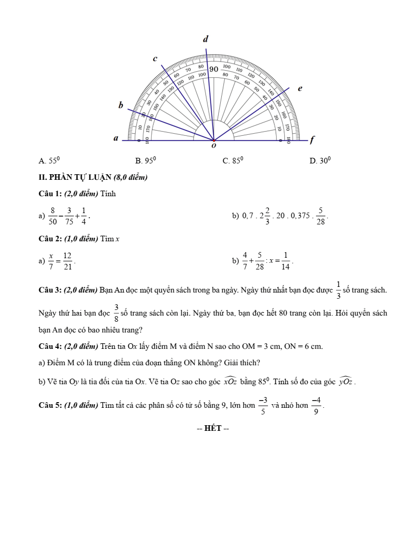 Đề thi Học kì 2 Toán 6 phòng GD&ĐT Quận 7 (Tp.HCM) năm 2024-2025