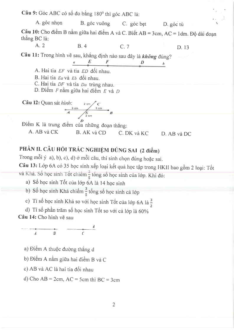 Đề thi Học kì 2 Toán 6 phòng GD&ĐT Thủ Dầu Một (Bình Dương) năm 2024-2025