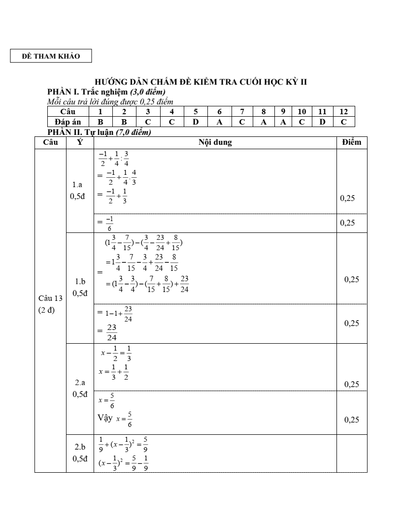 Đề thi Học kì 2 Toán 6 trường THCS Châu Giang (Hà Nam) năm 2024-2025