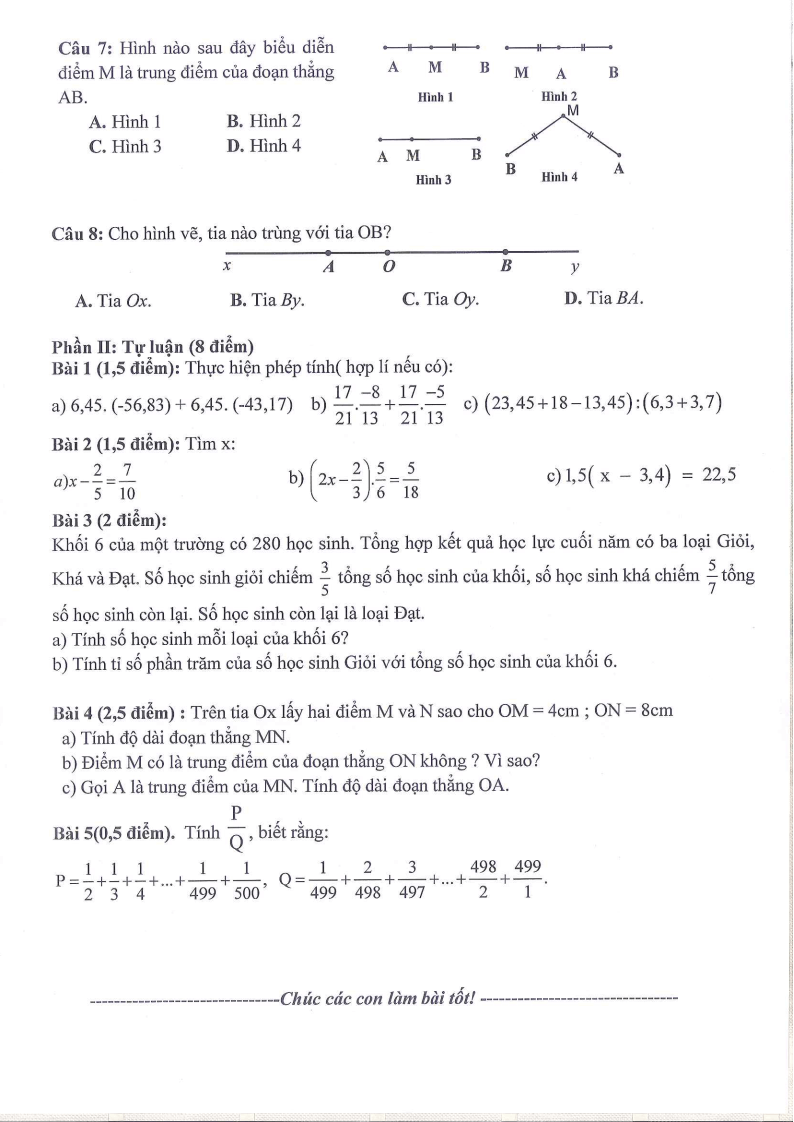 Đề thi Học kì 2 Toán 6 trường THCS Ngọc Lâm (Hà Nội) năm 2024-2025