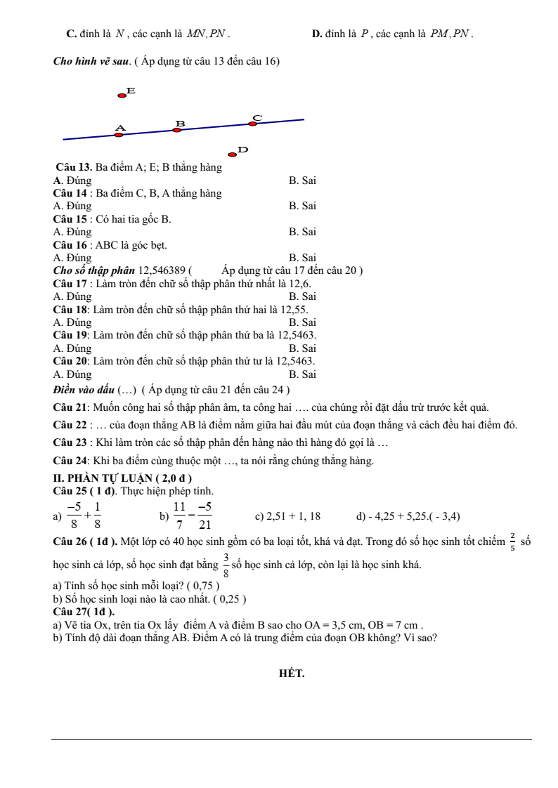 Đề thi Học kì 2 Toán 6 trường THCS Võ Trường Toản (Bà Rịa - Vũng Tàu) năm 2024-2025