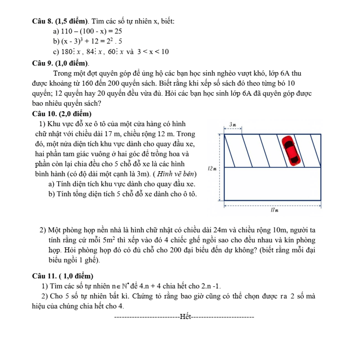 Đề thi khảo sát chất lượng đầu năm Toán 6 năm 2024-2025 Phòng GD&ĐT Thanh Hà