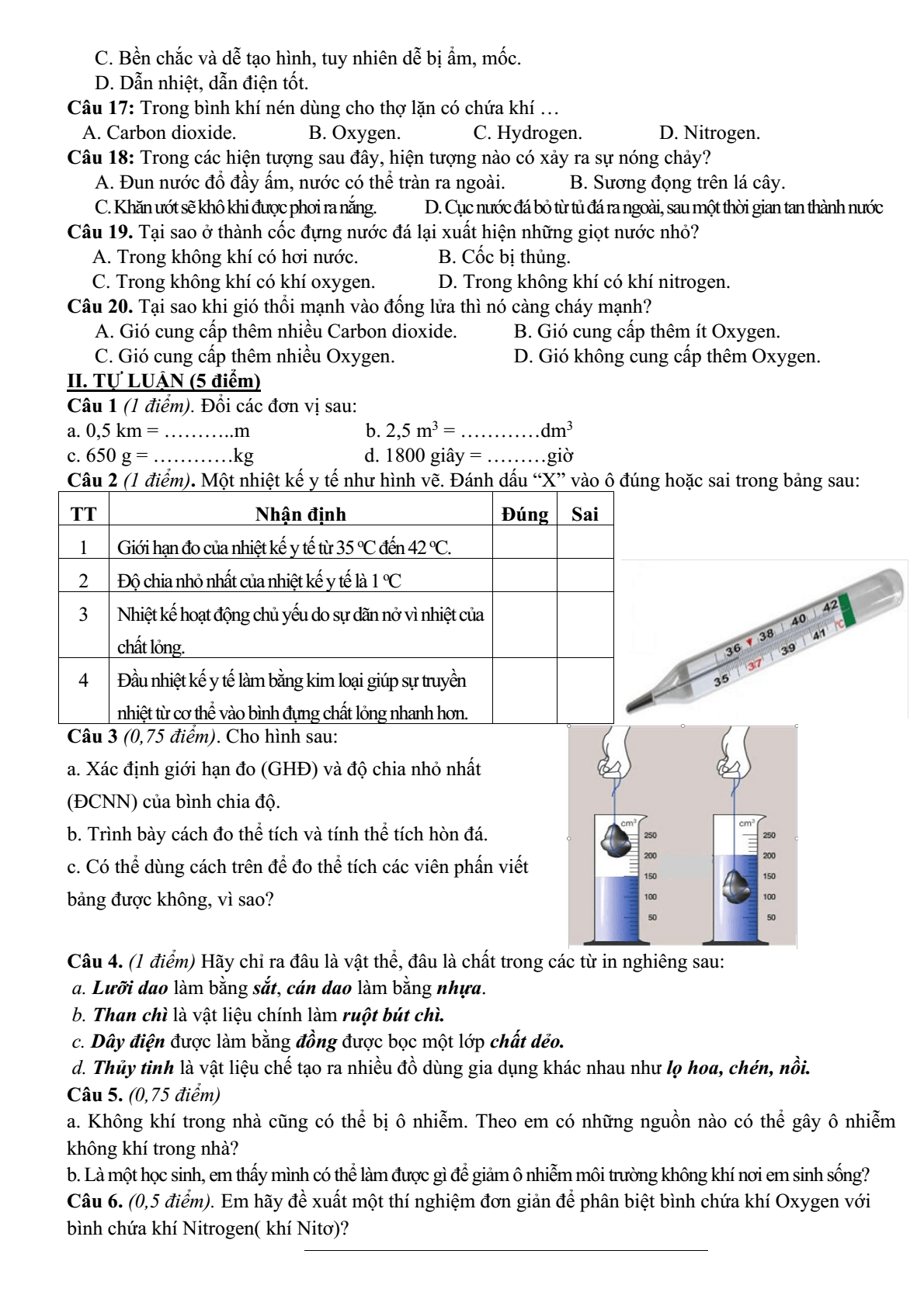 Đề thi Giữa kì 1 KHTN 6 năm 2024-2025 Phòng GD&ĐT Tân Yên (Bắc Giang)