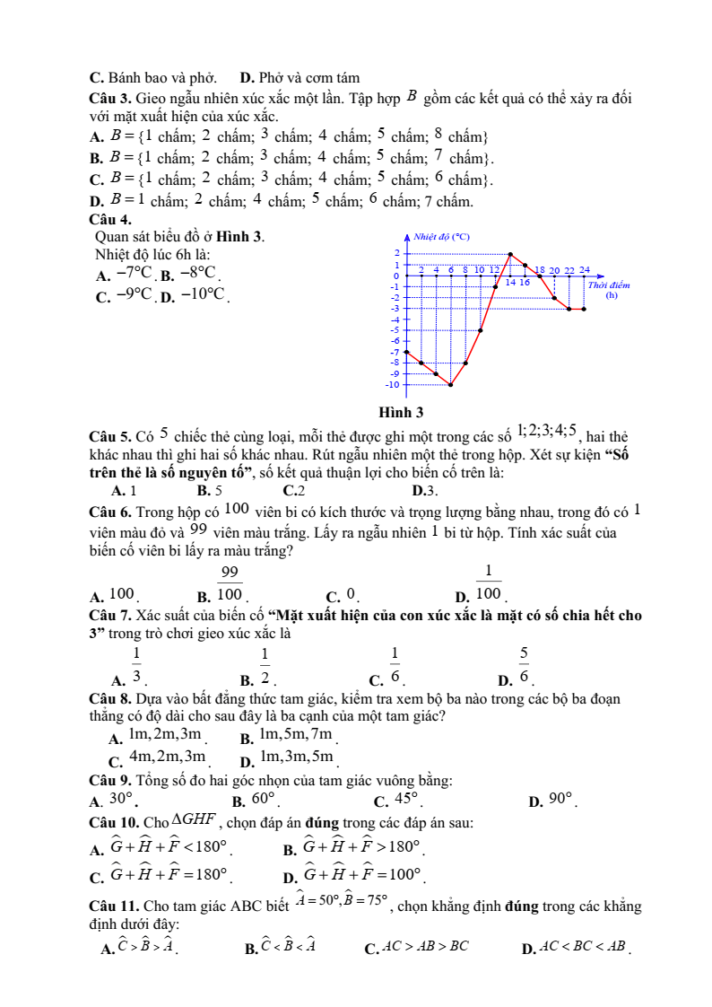 Đề cương ôn tập Giữa kì 2 Toán 7 trường THCS Nguyễn Bỉnh Khiêm (Hà Nội) năm 2025-2026