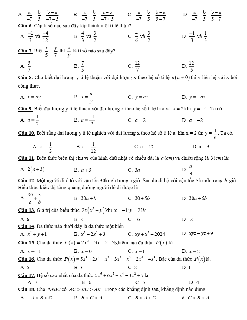 Đề cương ôn tập Giữa kì 2 Toán 7 trường THCS Thành Công (Hà Nội) năm 2025-2026