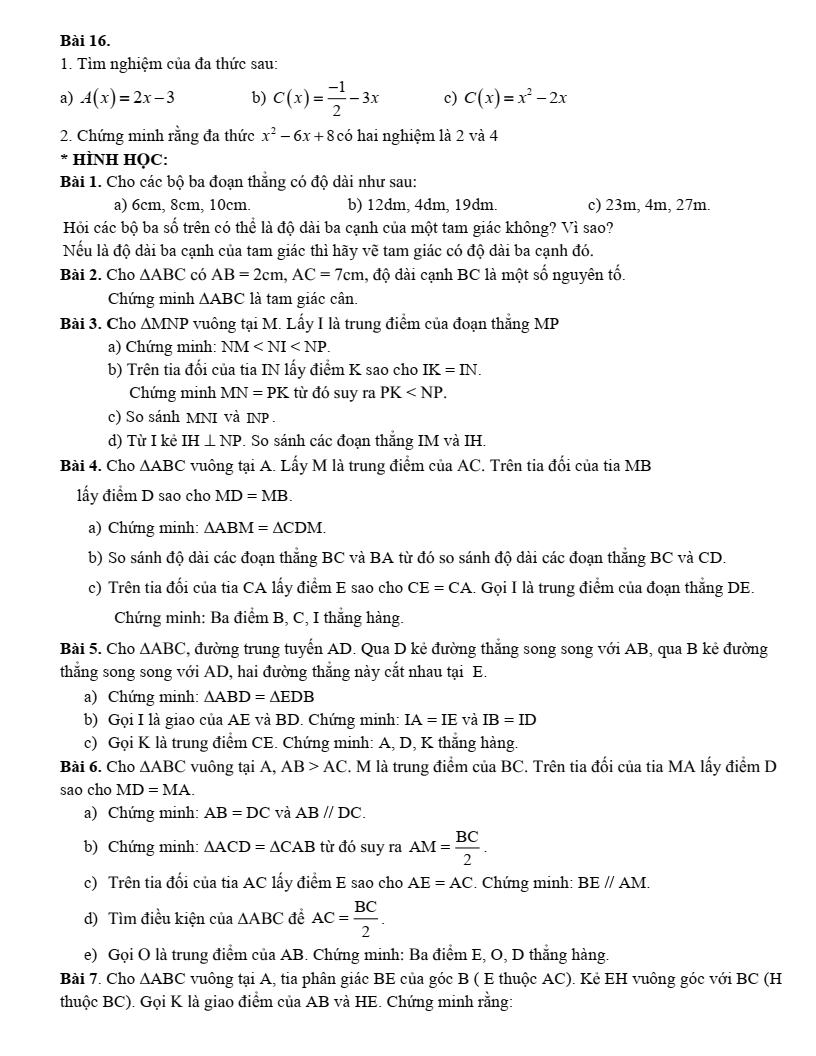 Đề cương ôn tập Giữa kì 2 Toán 7 trường THCS Thành Công (Hà Nội) năm 2025-2026