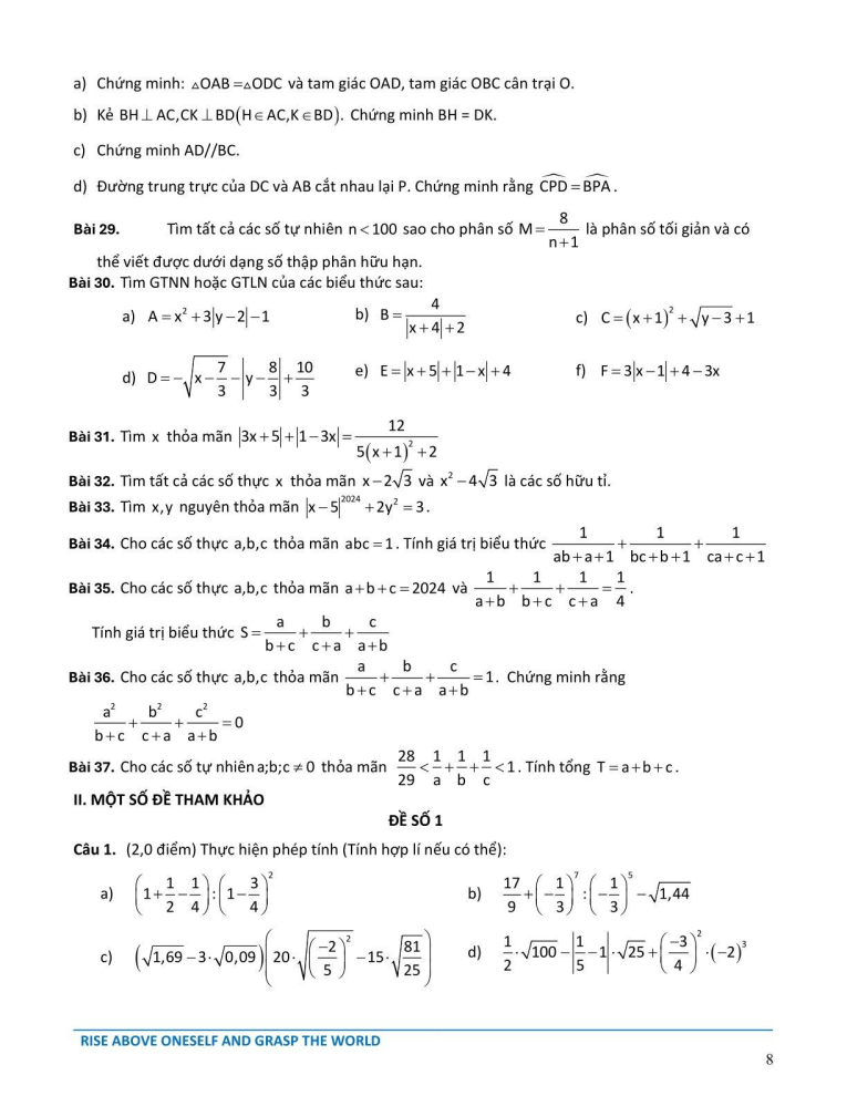 Đề cương ôn tập Học kì 1 Toán 7 Hệ thống Giáo dục Archimedes School năm 2025-2026