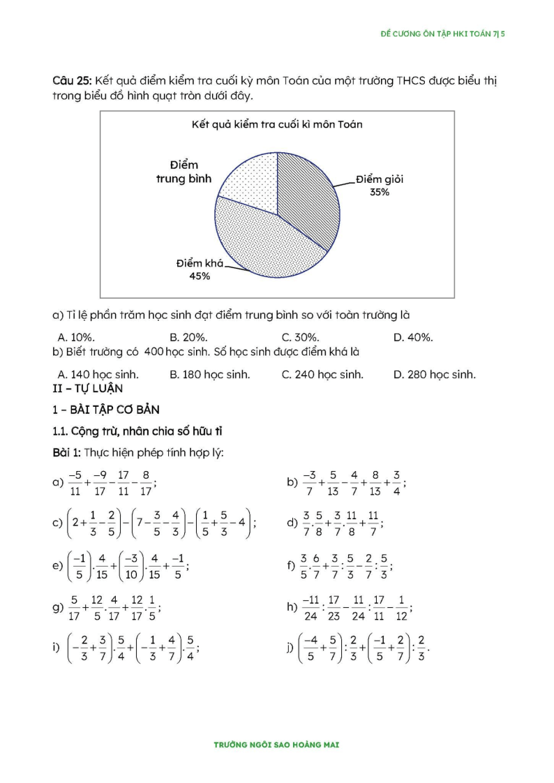 Đề cương ôn tập Học kì 1 Toán 7 trường Tiểu học - THCS - THPT Ngôi Sao Hoàng Mai năm 2025-2026