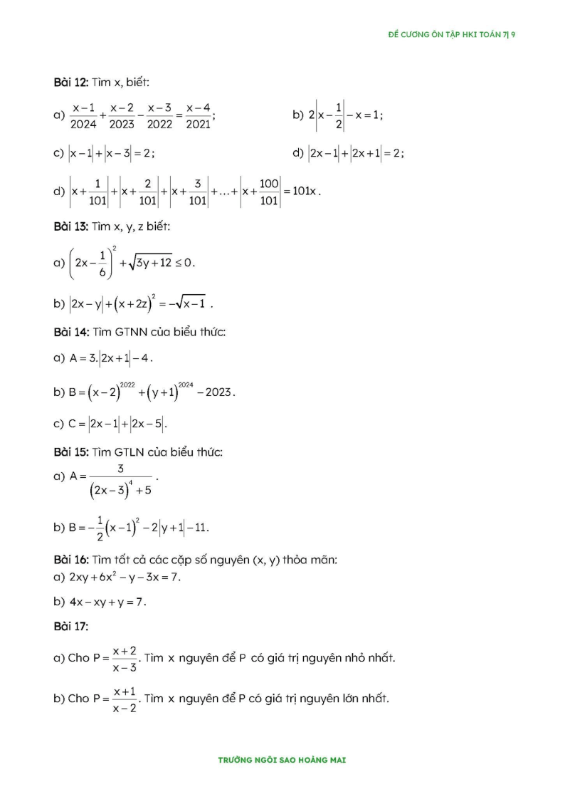 Đề cương ôn tập Học kì 1 Toán 7 trường Tiểu học - THCS - THPT Ngôi Sao Hoàng Mai năm 2025-2026