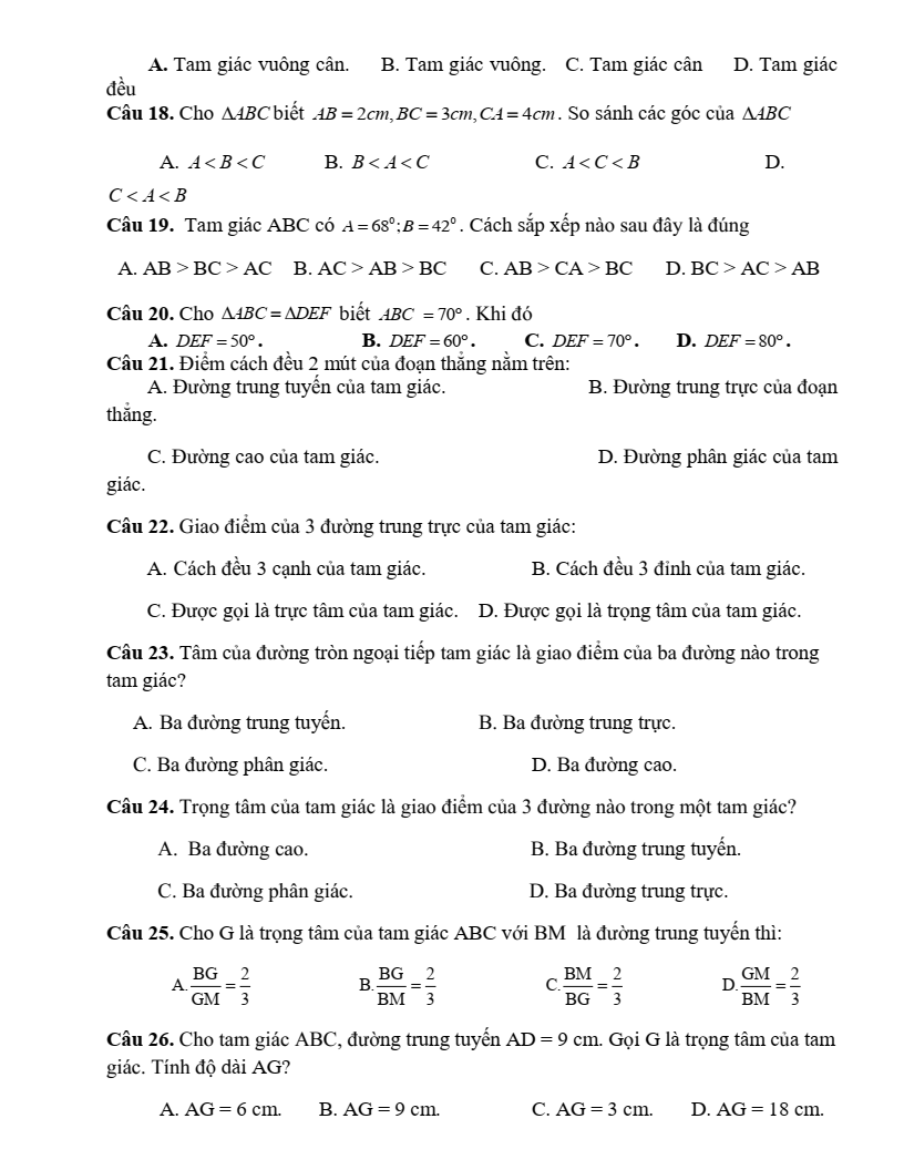 Đề cương ôn tập Học kì 2 Toán 7 trường THCS Dương Văn Mạnh (TP HCM) năm 2025-2026
