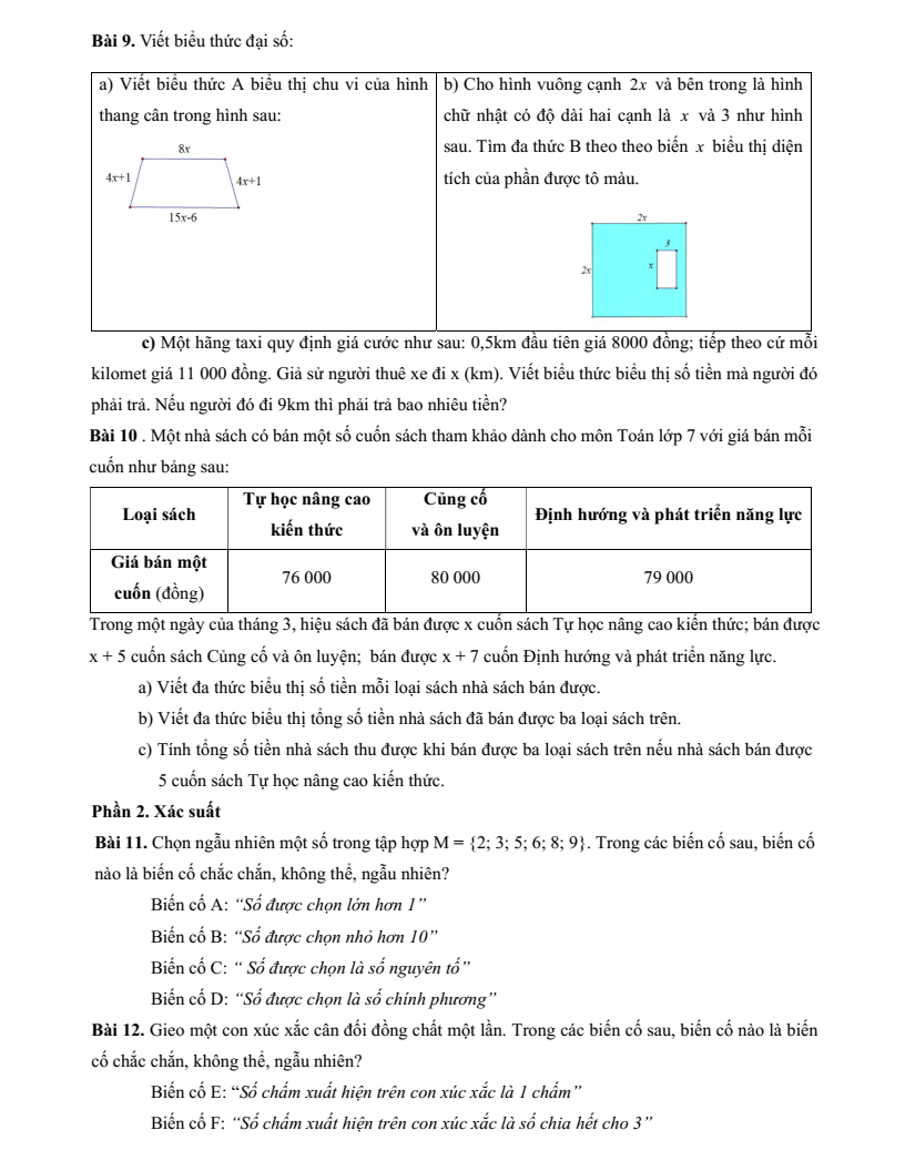 Đề cương ôn tập Học kì 2 Toán 7 trường THCS Thành Công (Hà Nội) năm 2025-2026