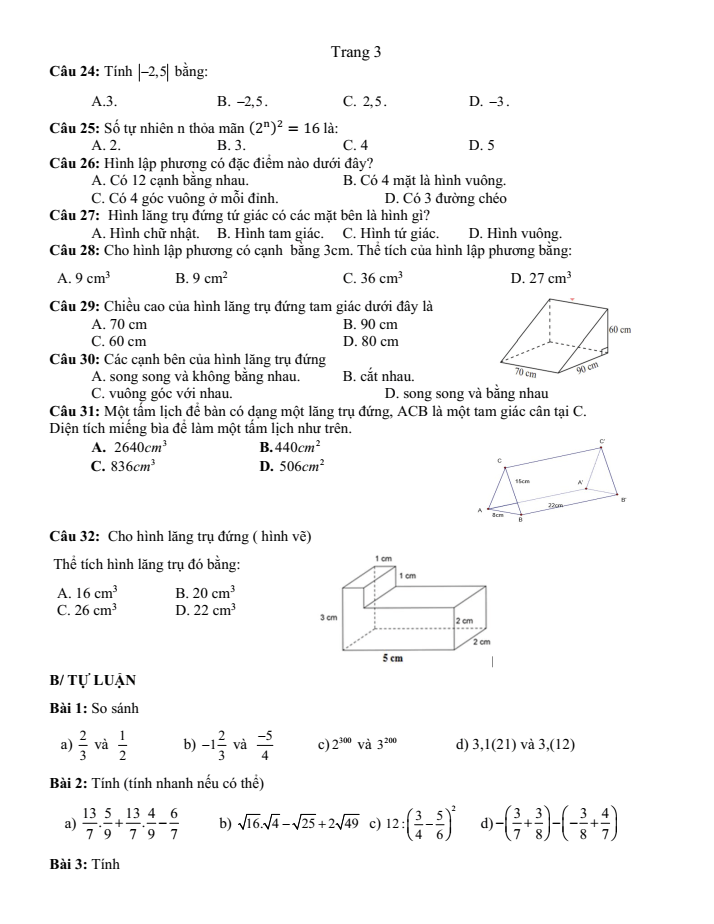 Đề cương ôn tập Giữa kì 1 Toán 7 trường THCS Hòa Ninh năm 2025-2026