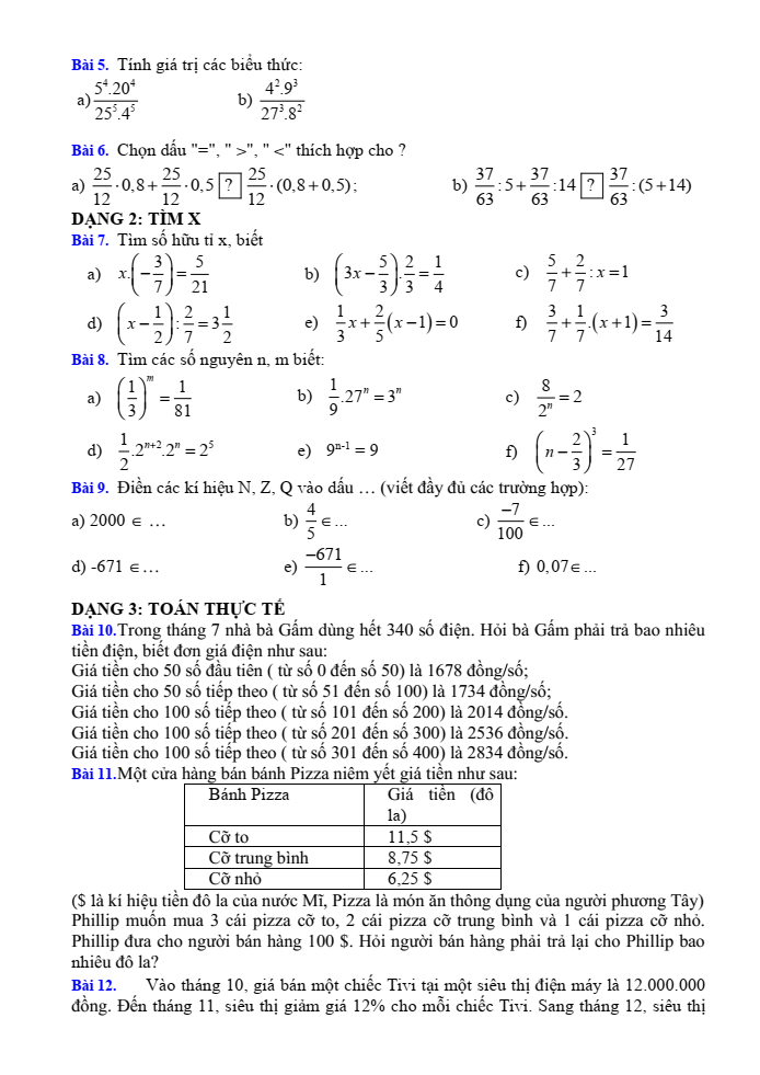 Đề cương ôn tập Giữa kì 1 Toán 7 trường THCS Nguyễn Văn Linh năm 2025-2026