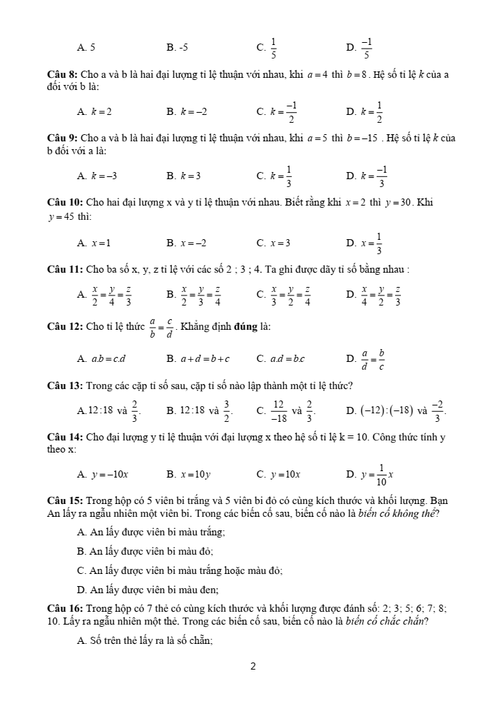 Đề cương ôn tập Giữa kì 2 Toán 7 trường THCS Phước Nguyên năm 2024-2025
