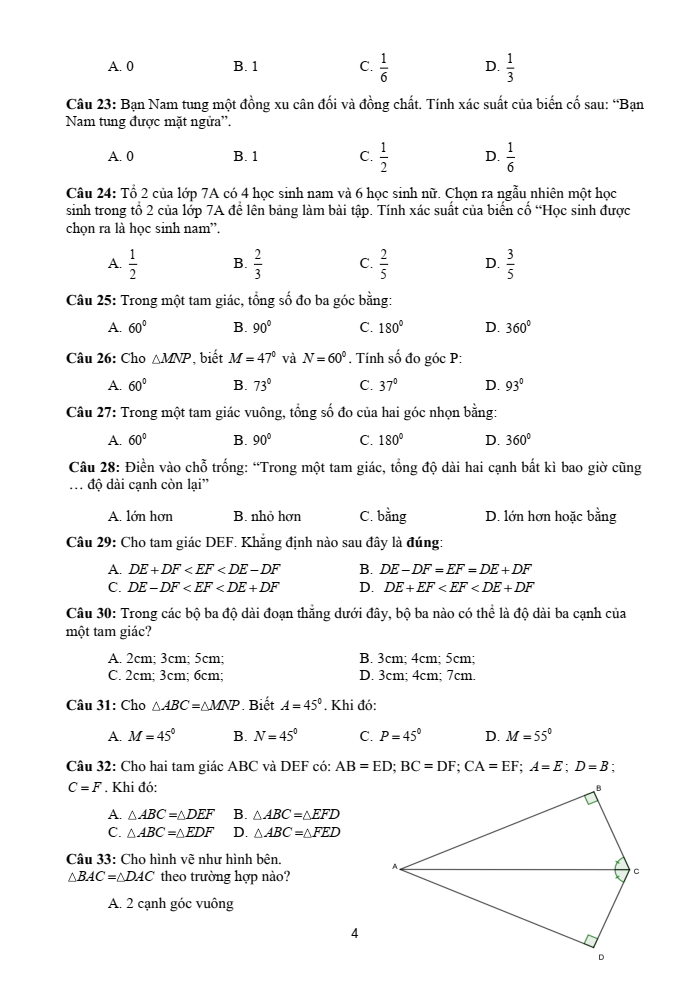 Đề cương ôn tập Giữa kì 2 Toán 7 trường THCS Phước Nguyên năm 2024-2025