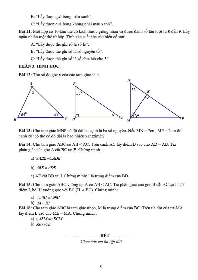 Đề cương ôn tập Giữa kì 2 Toán 7 trường THCS Phước Nguyên năm 2024-2025