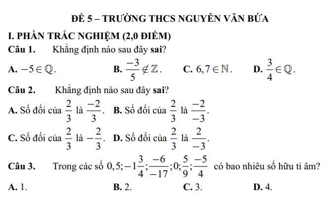 Đề thi Giữa kì 1 Toán 7 năm 2025 Trường THCS Nguyễn Văn Bứa (Tp.HCM)
