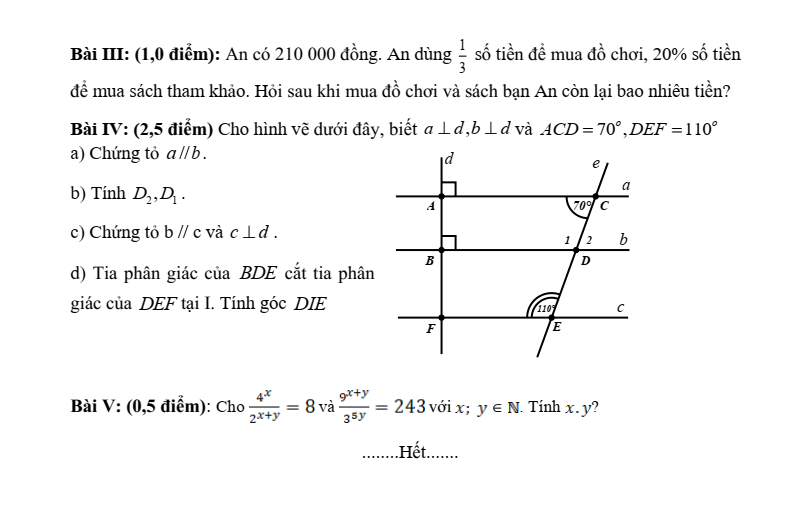 Đề thi Giữa kì 1 Toán 7 THCS Phúc Hòa năm 2025-2026