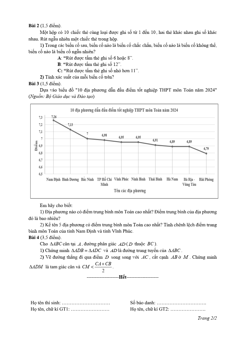 Đề thi Giữa kì 2 Toán 7 phòng GD&ĐT Giao Thủy (Nam Định) năm 2024-2025