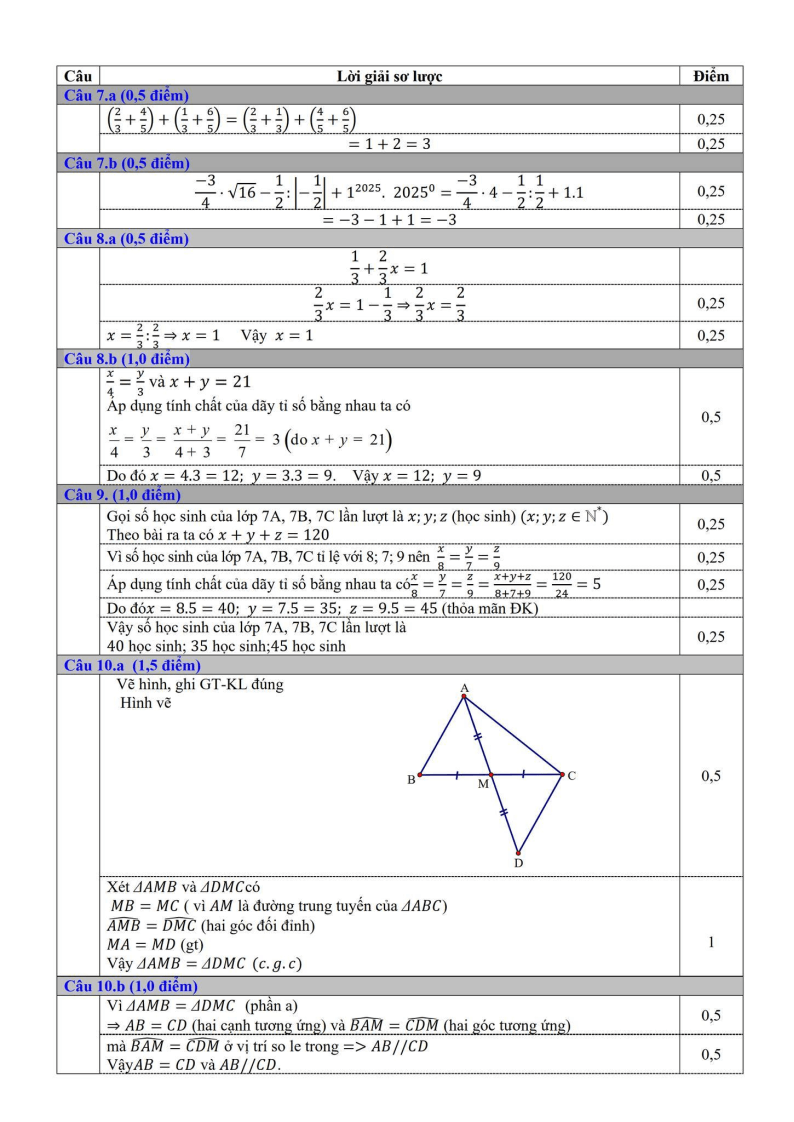 Đề thi Giữa kì 2 Toán 7 phòng GD&ĐT Lương Tài (Bắc Ninh) năm 2024-2025